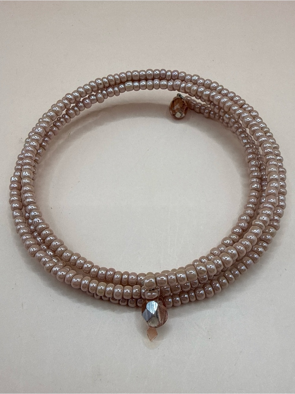 Boho Earthy Pink Tone Beaded Memory Wire Wrap Bracelet Adjustable Fits All Sizes